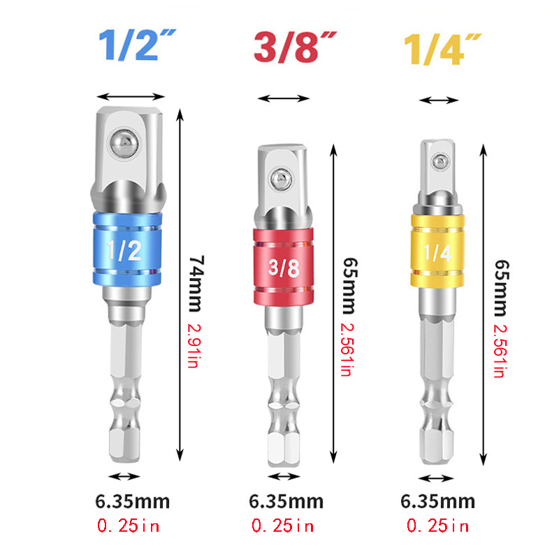 3pcs Hexagonal Shank Sifang Adapter Sleeve Connection Rod/1/4, 3/8, 1/2 ...