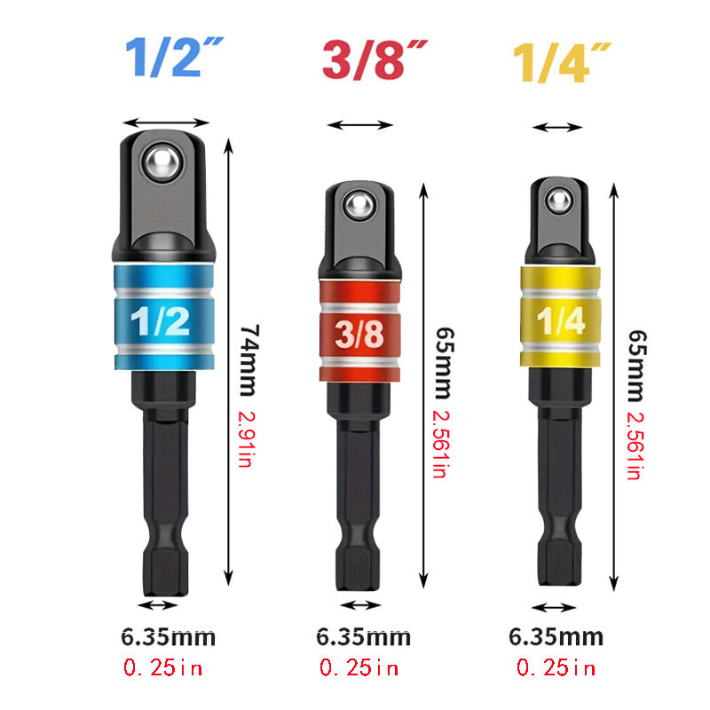 3pcs Hexagonal Shank Sifang Adapter Sleeve Connection Rod/1/4, 3/8, 1/2 ...