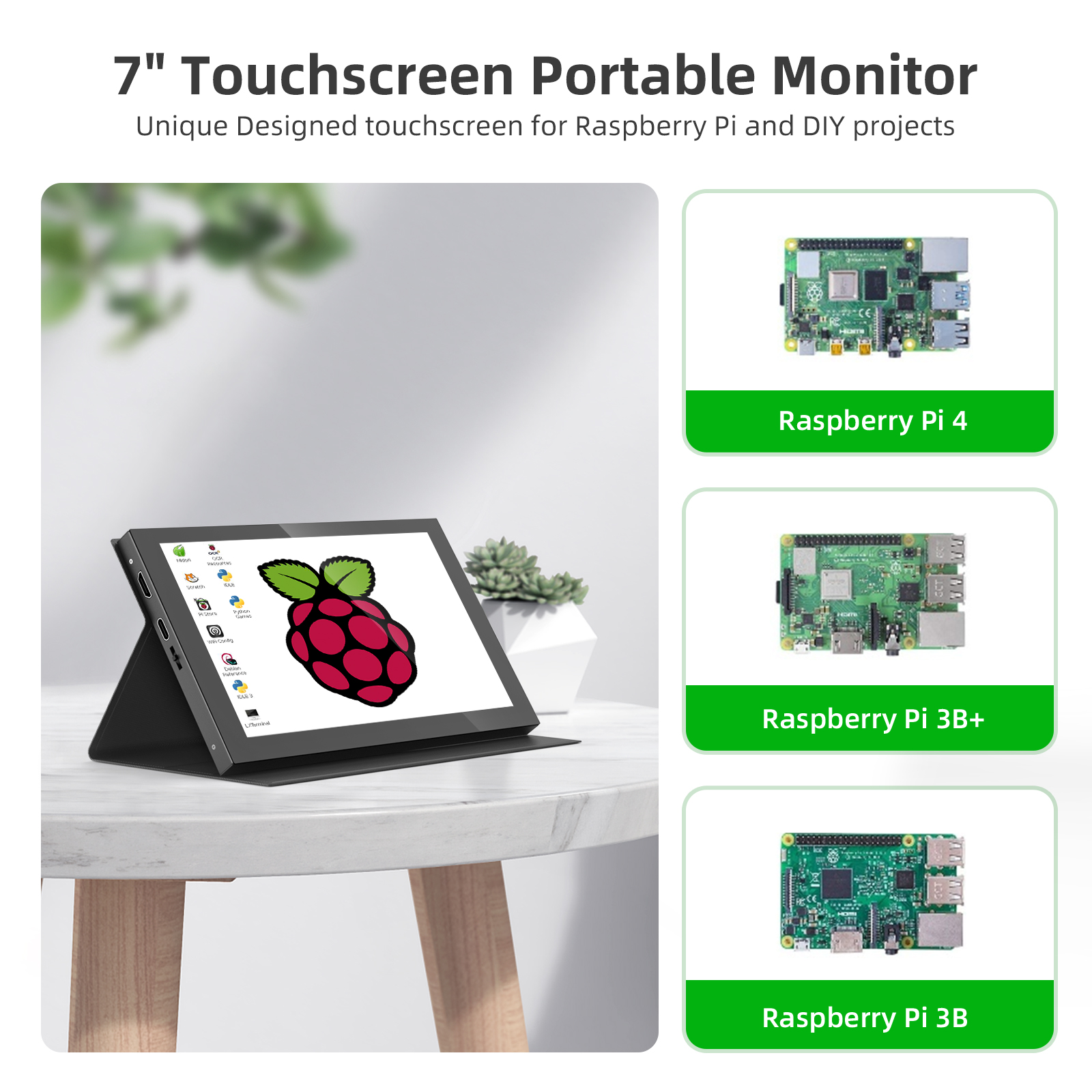 EYOYO 7 inch 1024x600 Portable RasPi Touchscreen IPS Screen 5-Points ...
