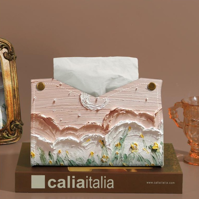 Golden Embossed Tissue Box Cover – European Pastoral Ceramic Holder, New