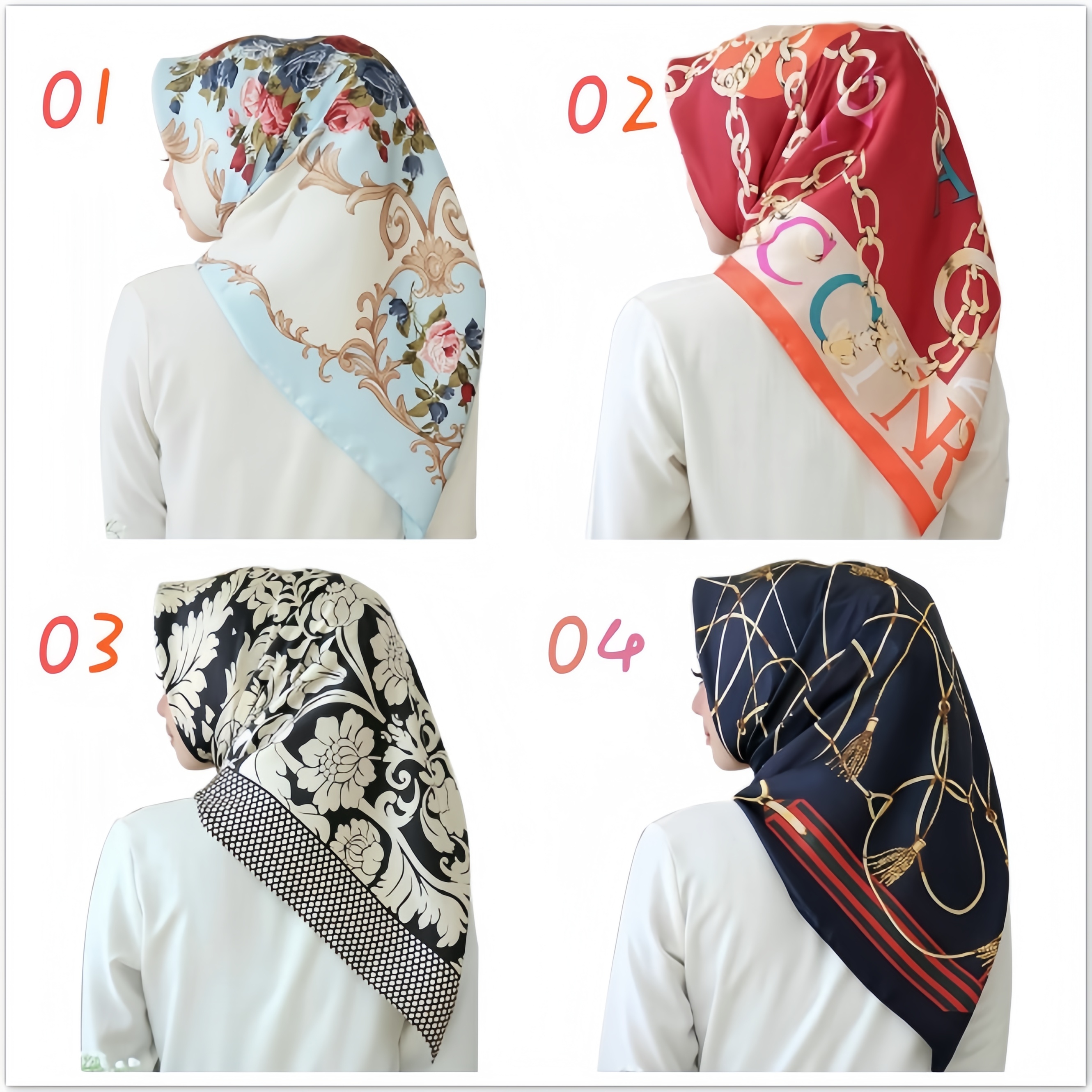 Muslim Headscarf Satin Hijab Square Scarf Silk Shawl tudung bawal ...