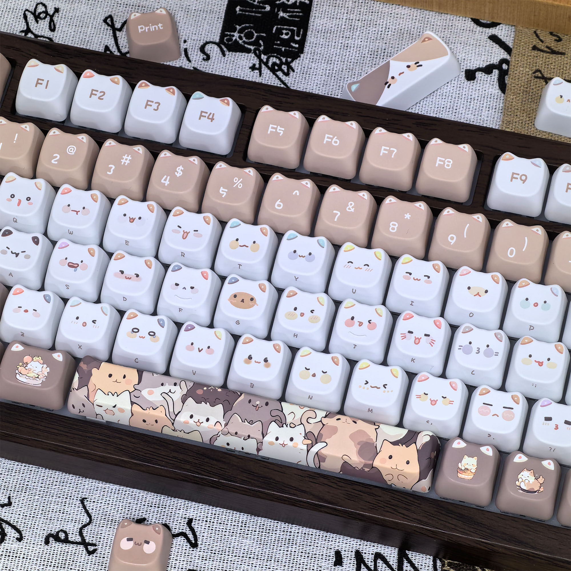 Cute Meow Keycaps Cat Head MAO Profile PBT Square Key Cap Thermal ...