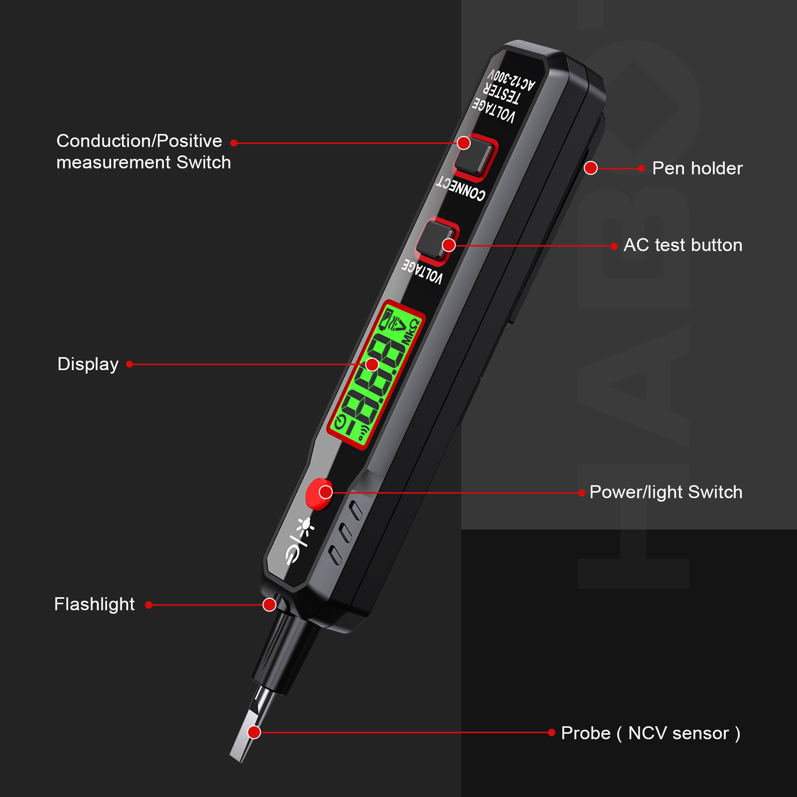 AC Rechargeable Voltage Tester Pen 12-300V Large Screen - View #12