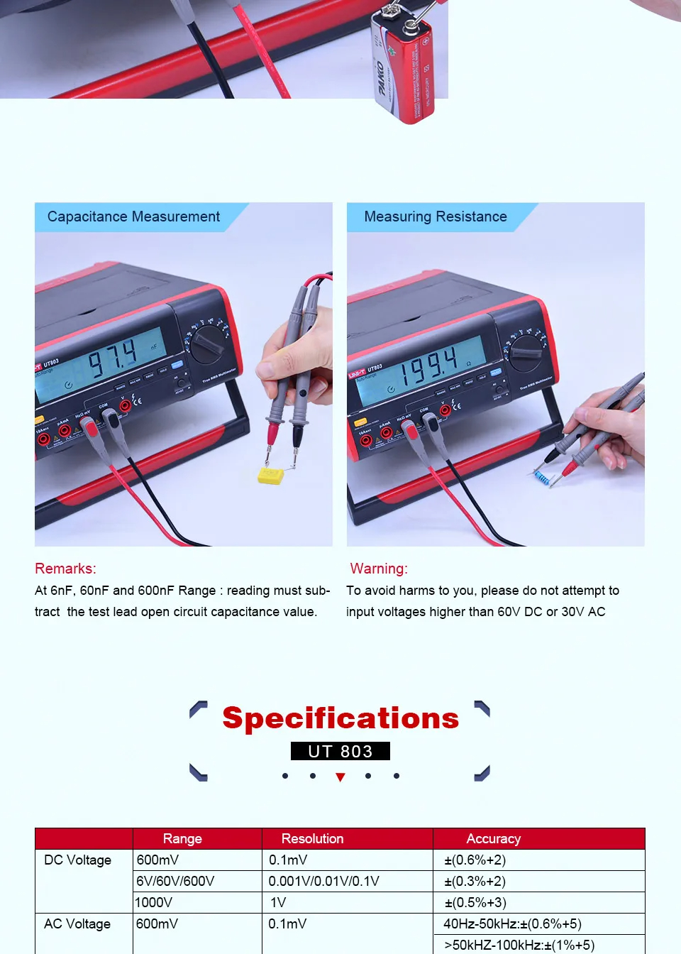 UNI-T UT803 Digital Desktop Multimeter 5999 Counts Volt Amp Ohm ...