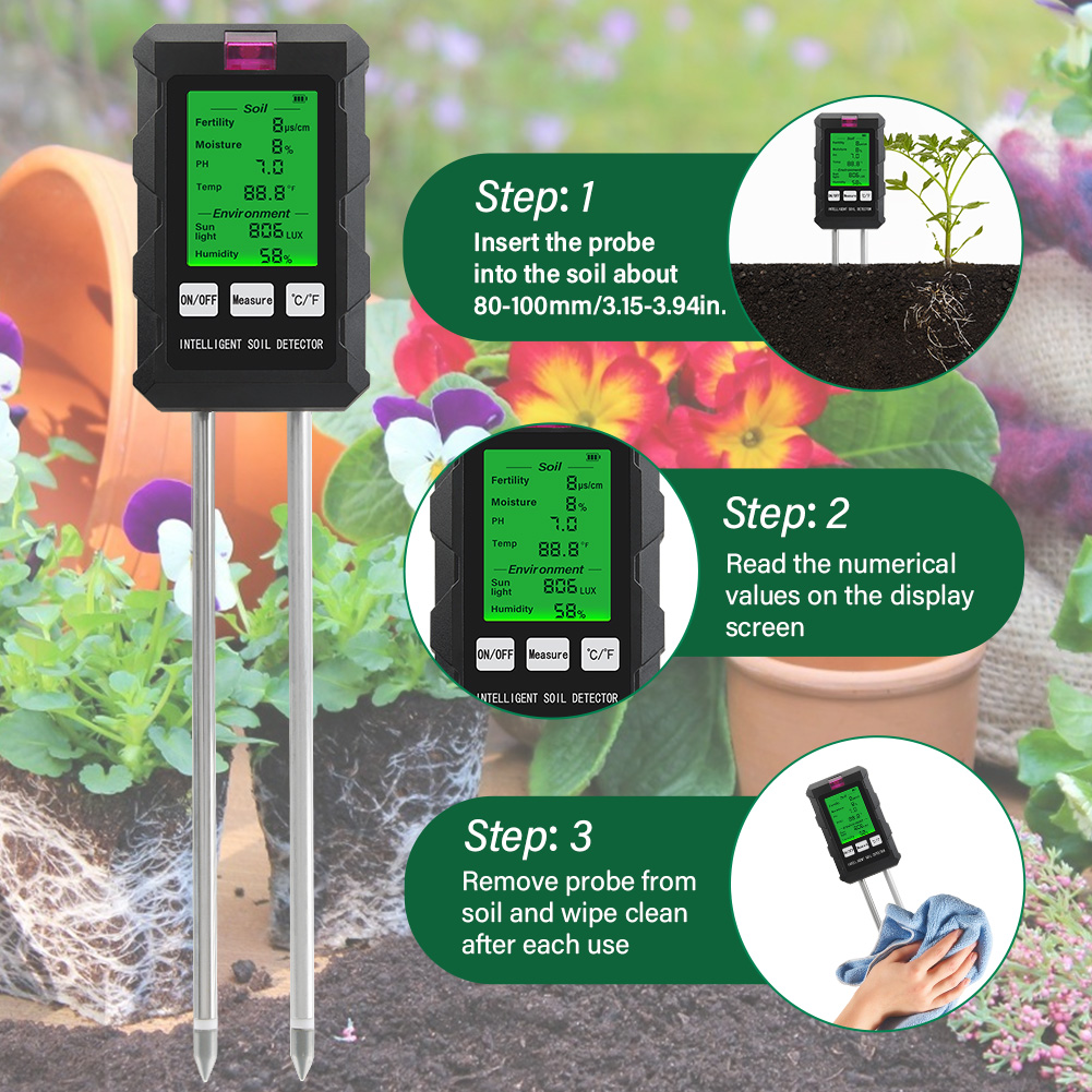 YAGO 6-in-1 Soil Detector PH Meter Garden Soil Fertility Value ...