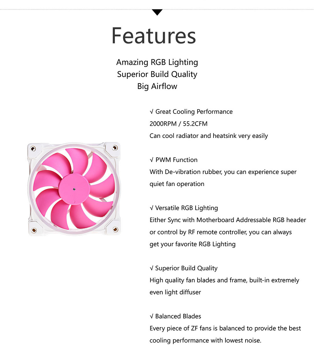 ID-COOLING ZF-12025-PINK CPU Chassis fan 120mm 5V 3PIN ARGB addressable ...