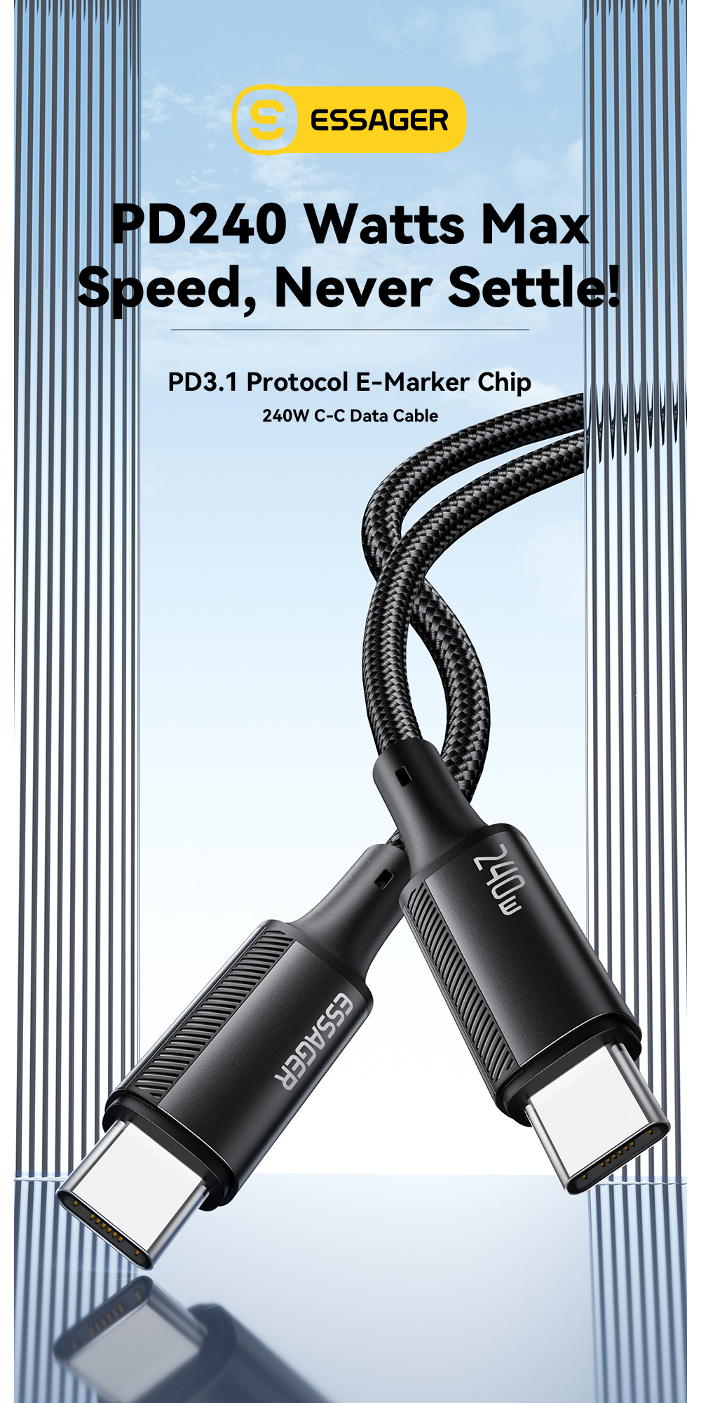 Essager 240w Type C to Type C Charging Cable with E-Marker Chip for ...