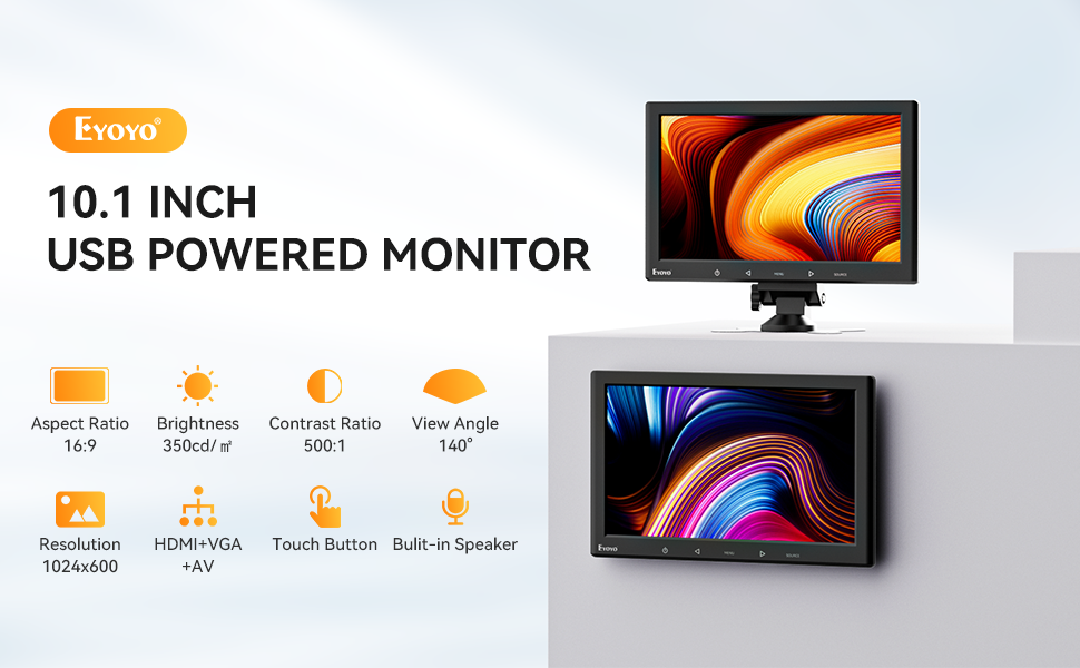 Eyoyo 10 inch Portable Display Screen IPS HDMI Monitor 1024x600 Small ...