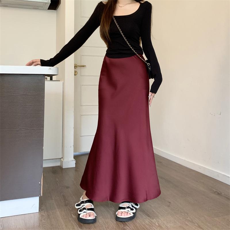 S-6XL Korean Style Women's Long Skirt Fishtail Skirt Solid Color Long ...