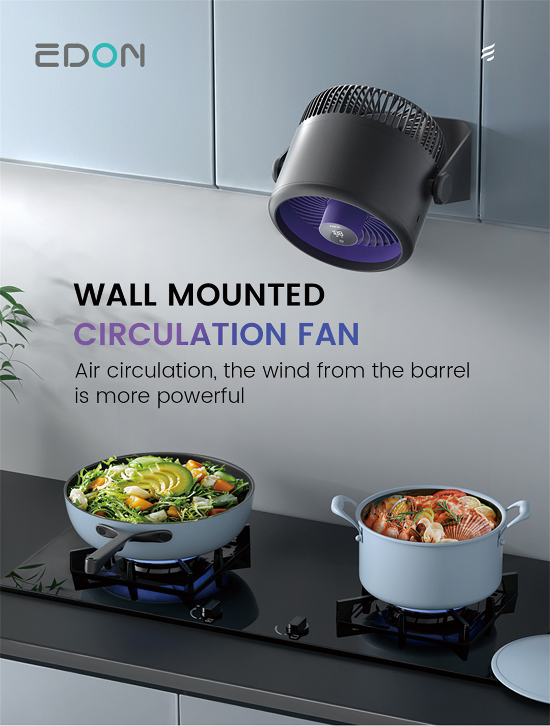 EDON E801 Wall Mounted Air Circulation Fan Strong Wind Power Digital ...