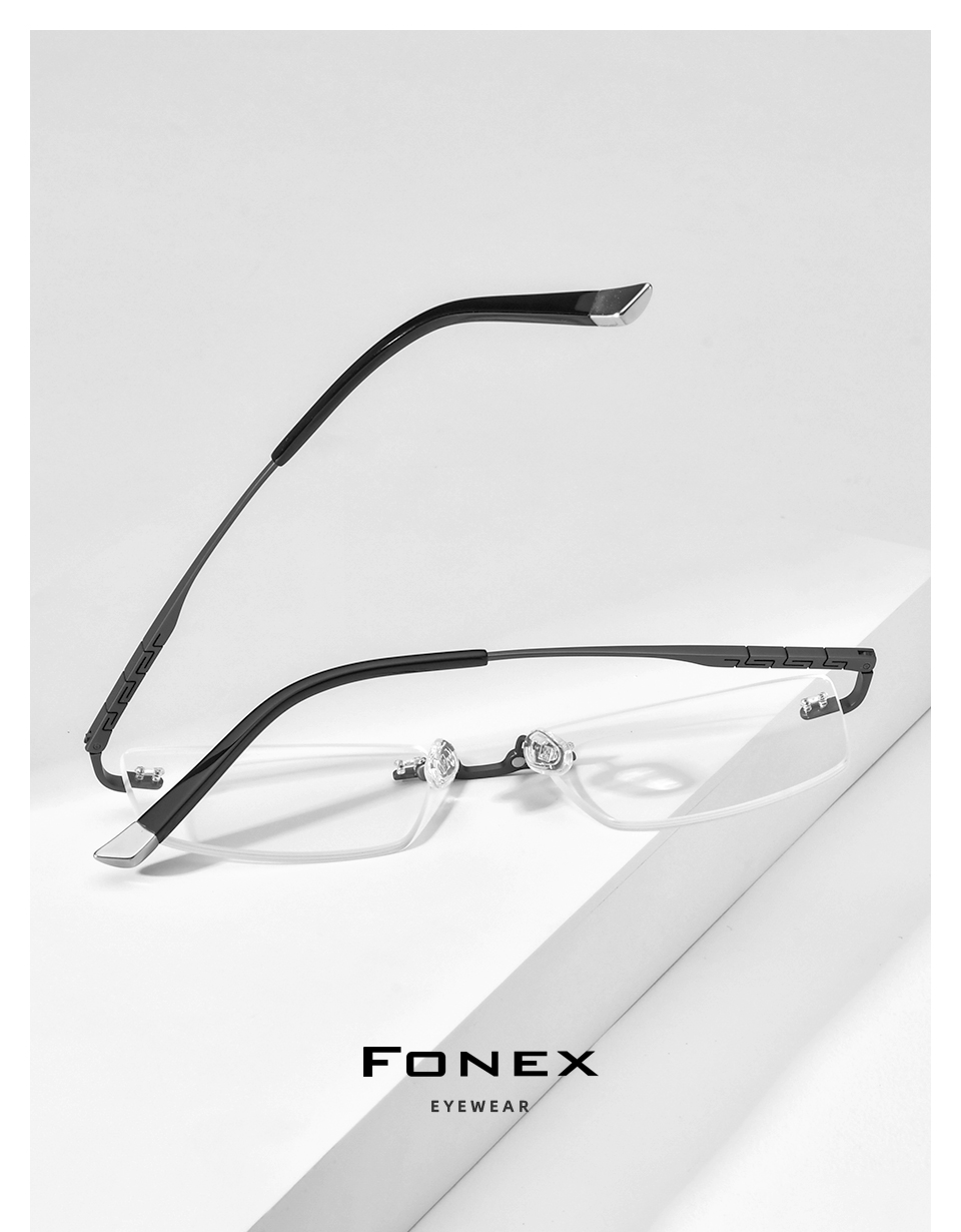 FONEX Titanium Glasses Frame Men Square Magnet Clip Rimless Eyeglasses ...