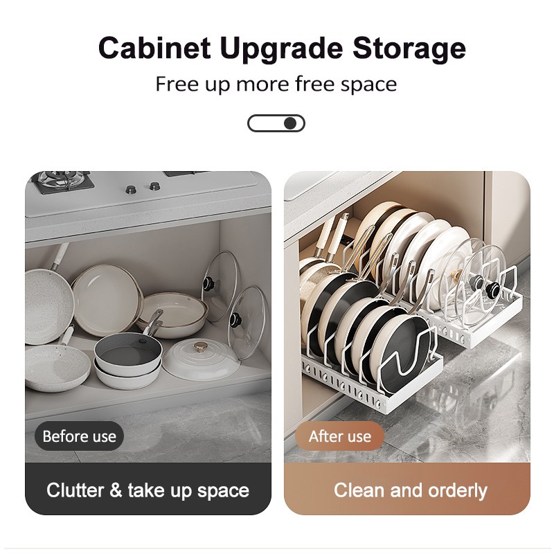 iSPECLE【Adjustable Spacing】Pull out Pot Racks Pot Lid Holder with