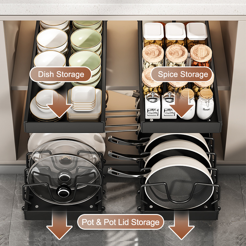 iSPECLE【Adjustable Spacing】Pull out Pot Racks Pot Lid Holder with ...