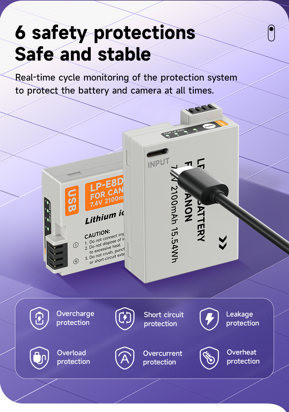 Cityork LP-E8 LP E8 Rechargeable Battery With USB Type-C interface Fast ...
