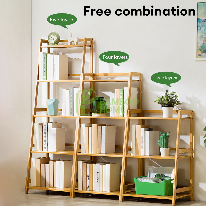 Storage Rack Rak Buku Murah 3/4/5 Layers Bamboo Book Shelf Serbaguna ...