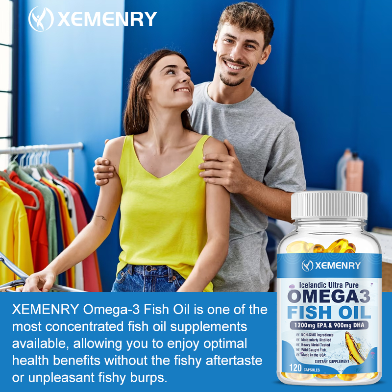 Omega 3 fish oil capsules, 1200 mg EPA and 900 mg DHA fatty acids per ...