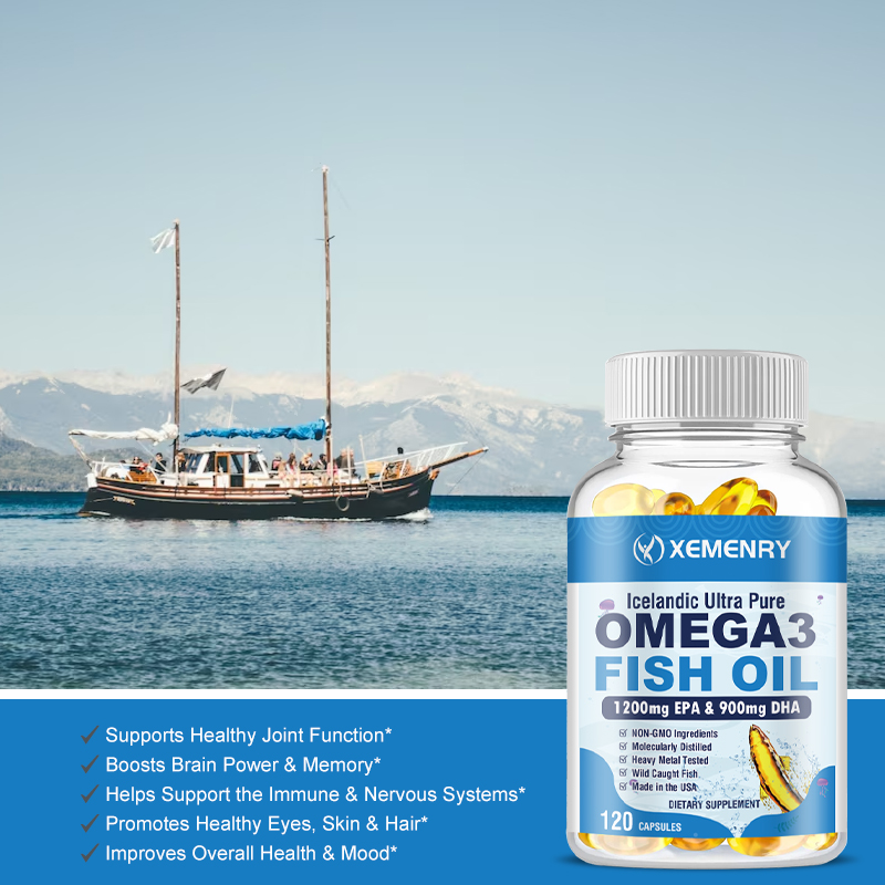 Omega 3 fish oil capsules, 1200 mg EPA and 900 mg DHA fatty acids per ...