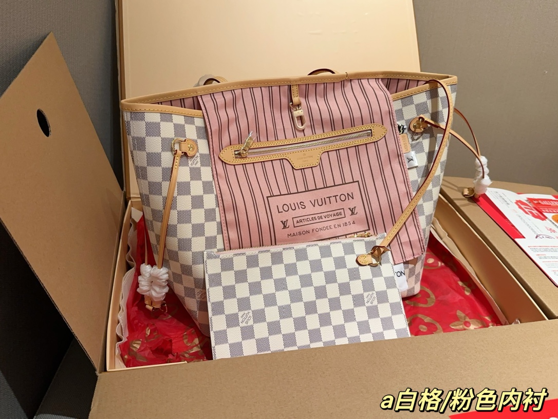 [With Box]L_V_Tote Bag New Checkerboard Large Capacity Shoulder Bag