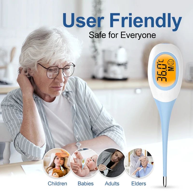 Backlit Fever Thermometer - Waterproof Oral/Underarm Digital Reader ...