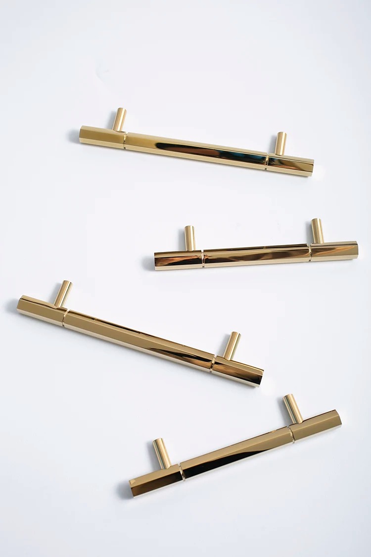 Shiny Gold/ Hexagon Solid Brass Drawer Knobs T Bar Handle Dresser Pulls ...