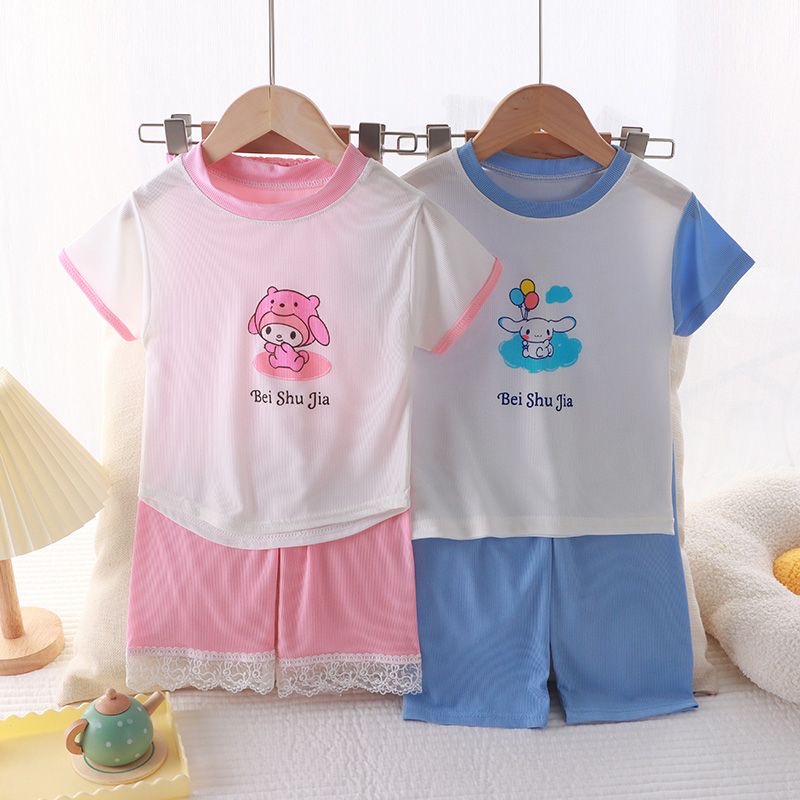 Children's summer ice silk pajamas set Baby Kulomi thin summer home ...