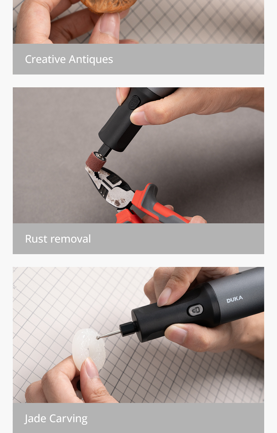 Duka ATuMan EP2 Cordless Speed Rotary Tool Kit 42 pcs Head Engraving ...