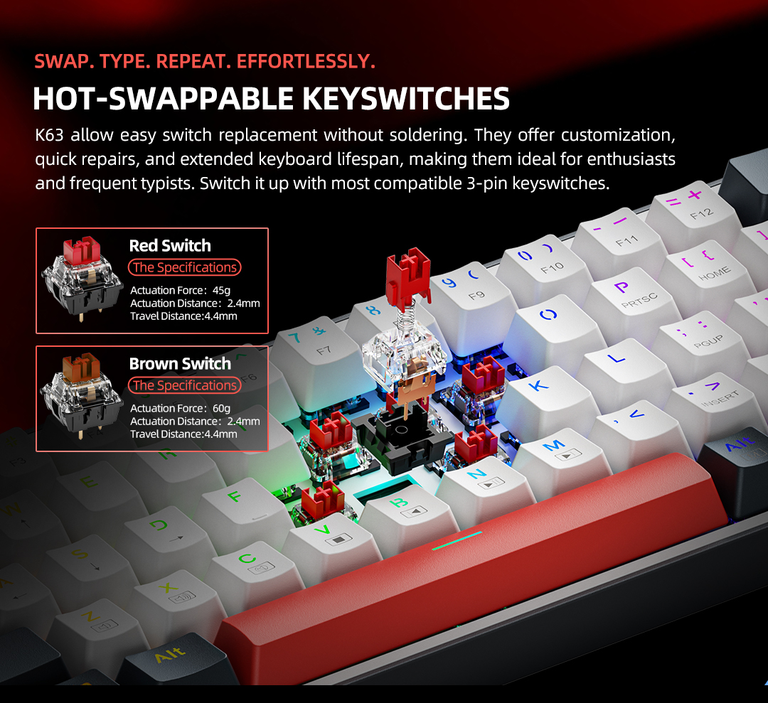 Thunderobot K63 Wired Mechanical Keyboard, Gaming Keyboard, 63 Keys PBT ...