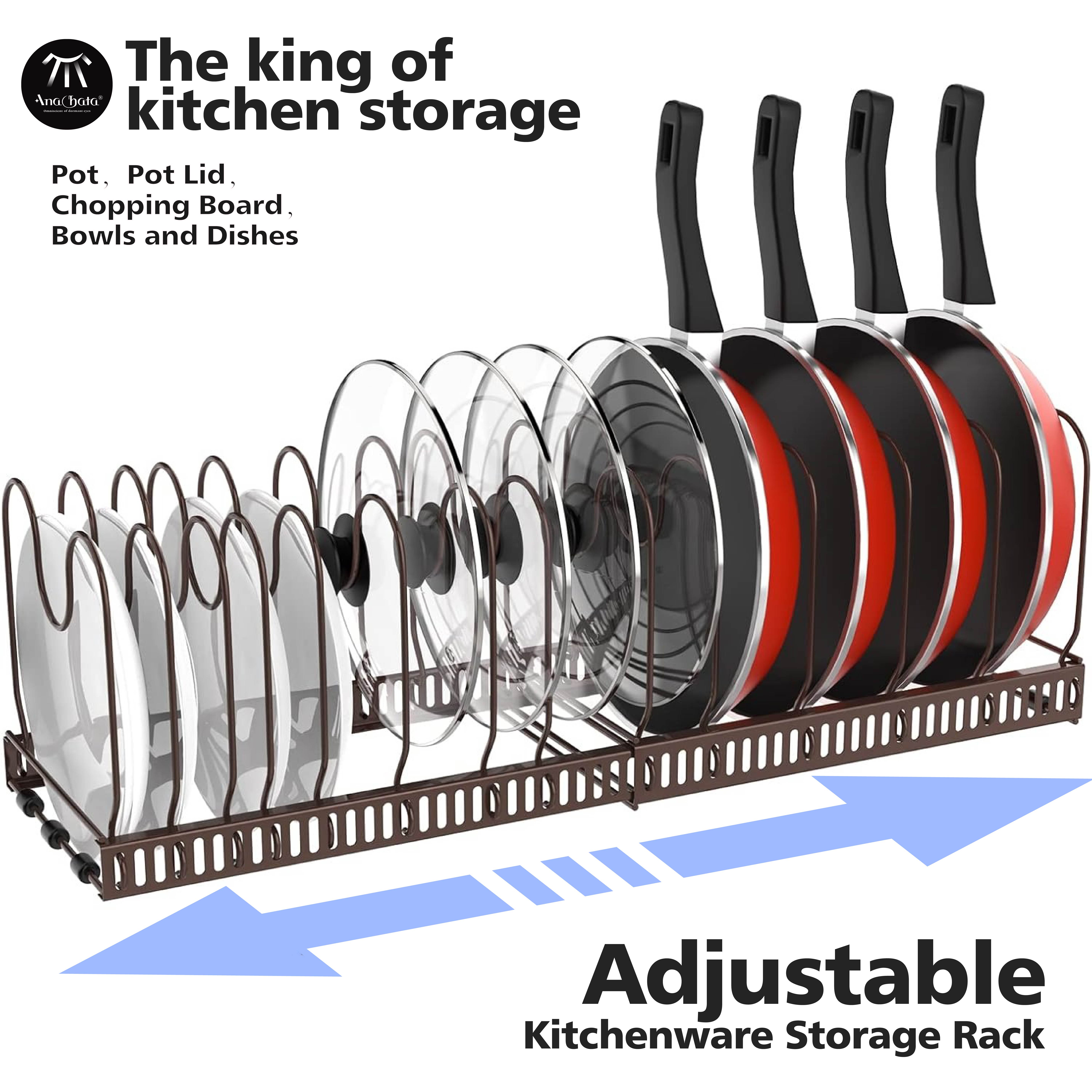 Pan Organizer Rack Pot Lid Holder Adjustable Pot and Pan Organizer Rack ...