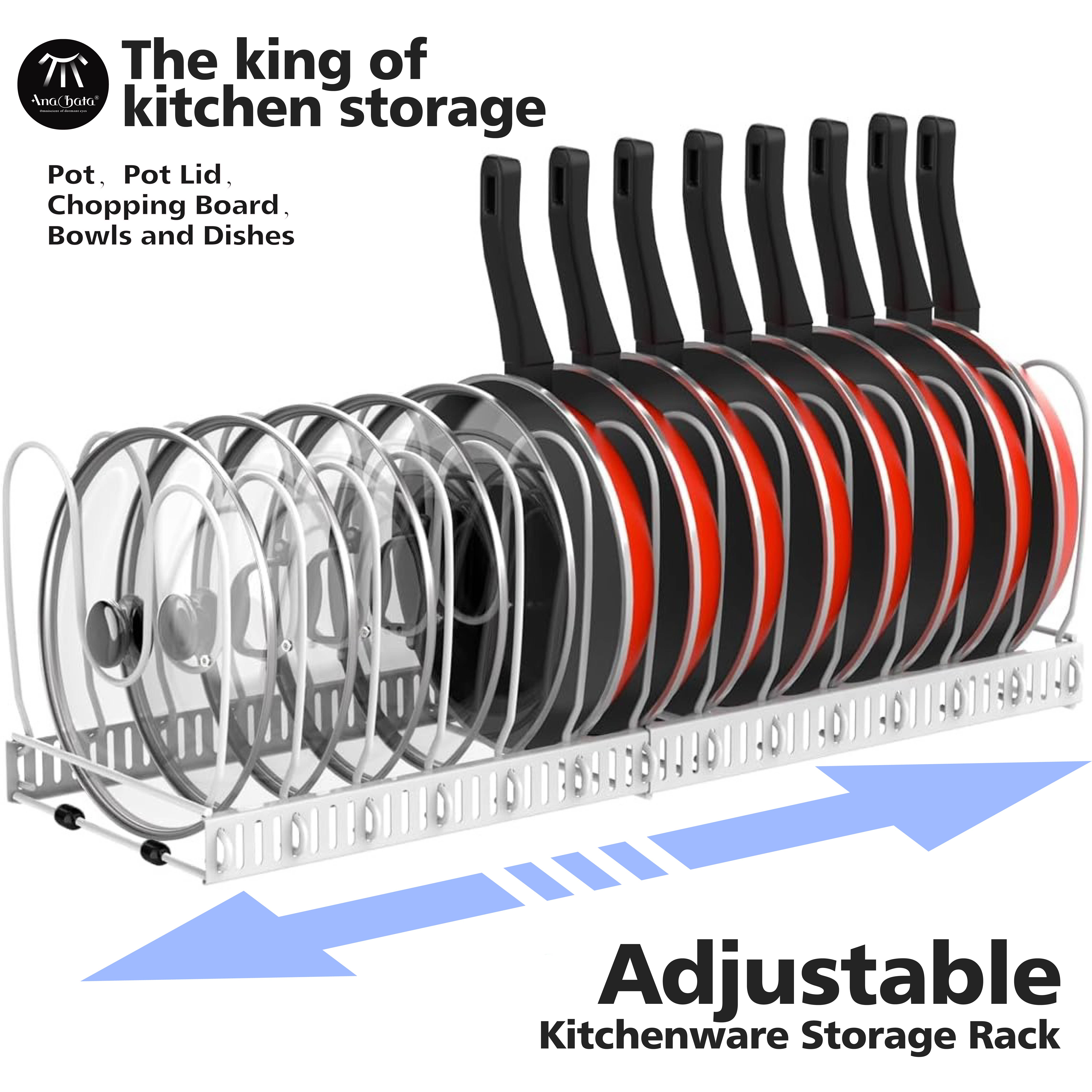Pan Organizer Rack Pot Lid Holder Adjustable Pot and Pan Organizer Rack ...