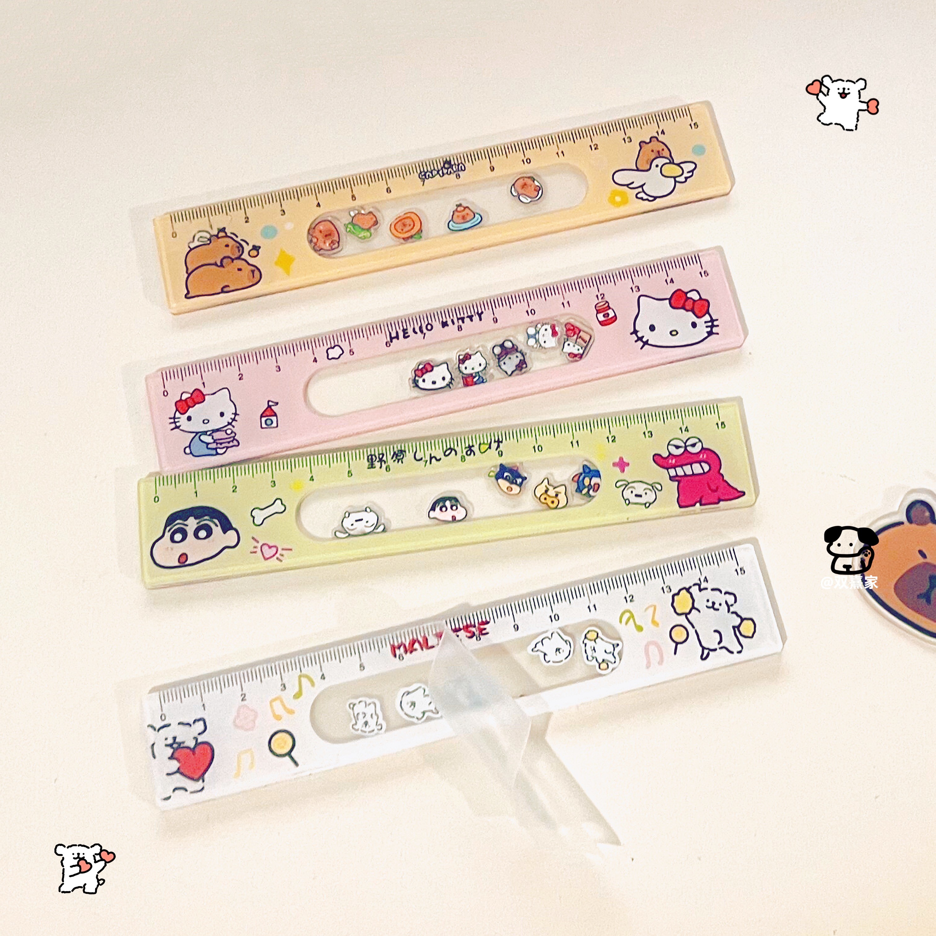 Crayon Shin-Chan Ruler Shake Happy Kapibara Hello Kitty Line Puppy ...
