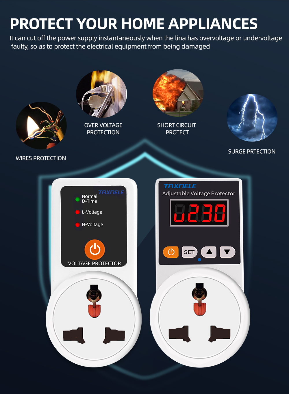 Automatic Voltage Protector Socket AC 220V Adjustable 16A Voltage Safe ...