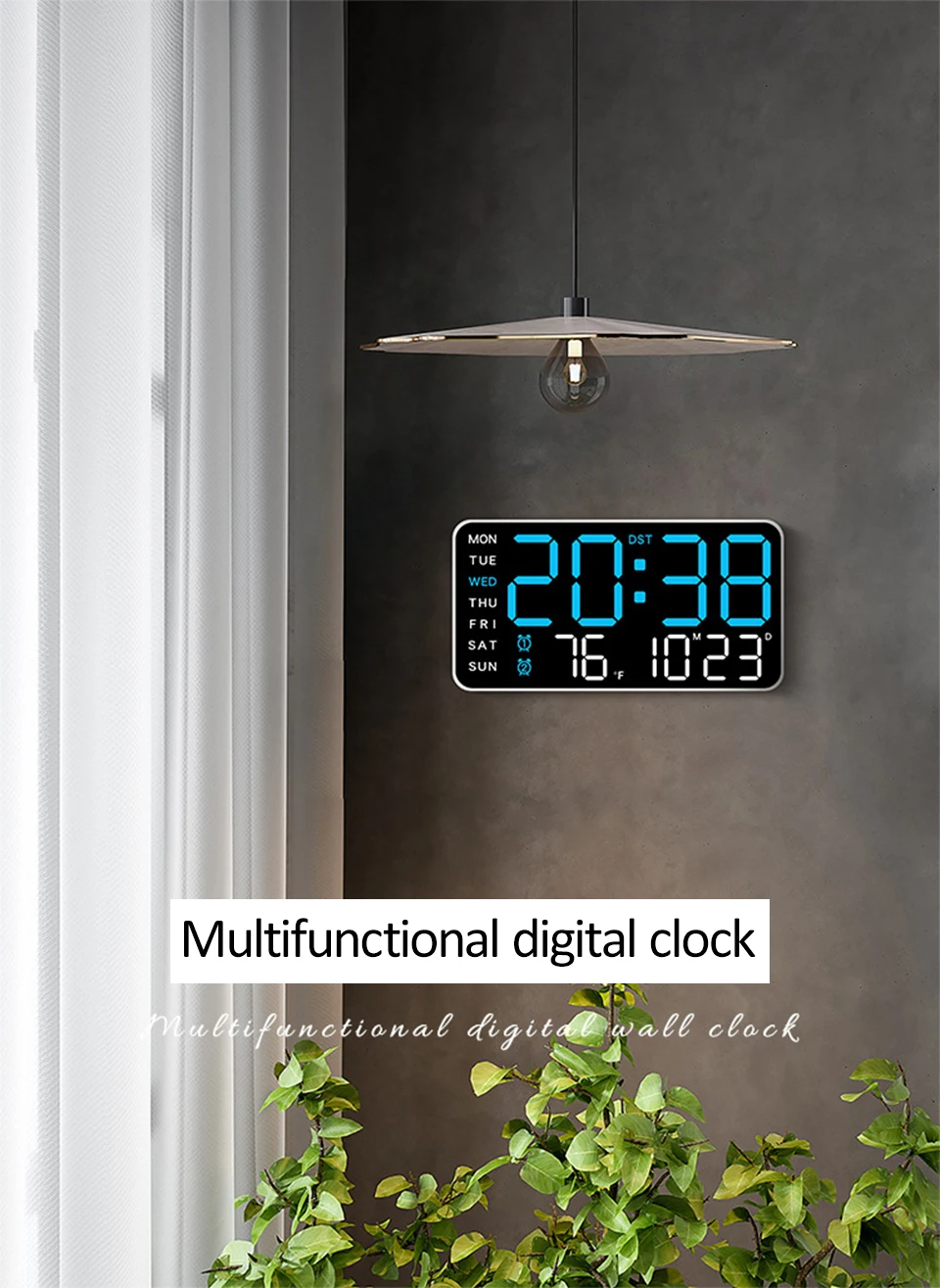 LED Digital Wall Clocks Voice Control Table Clock 12/24H Temp Date Week ...