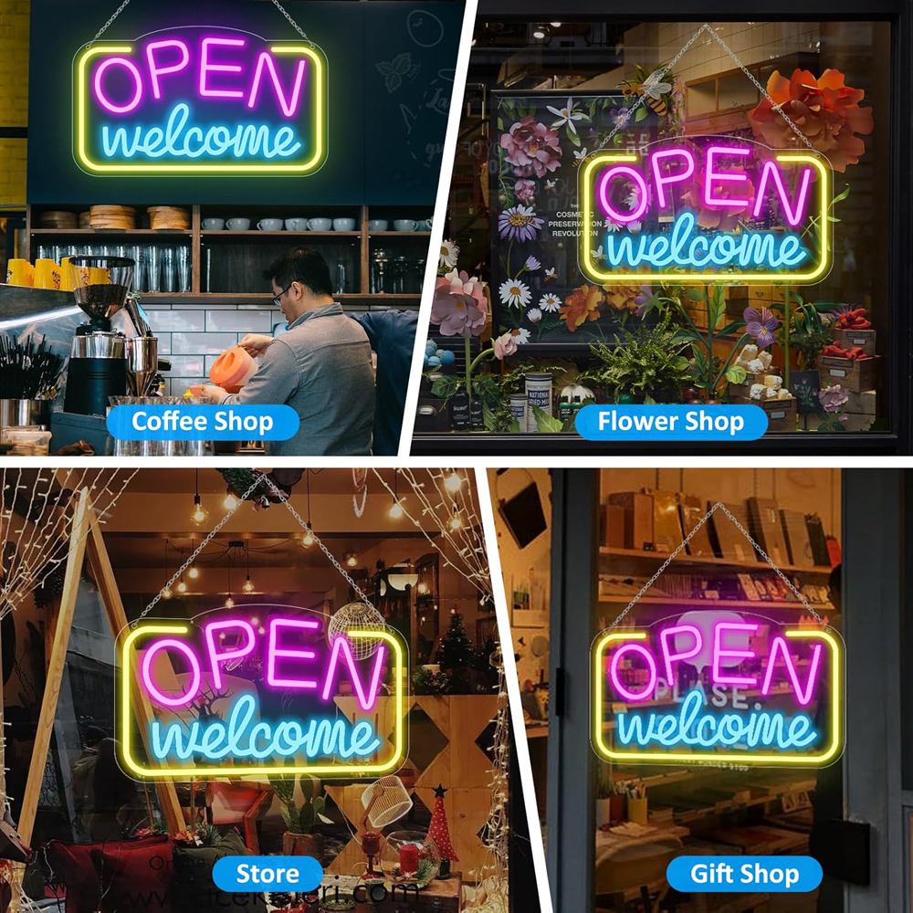 LED Open Signs for Business, Open Welcome LED Neon Sign Light, Bright ...