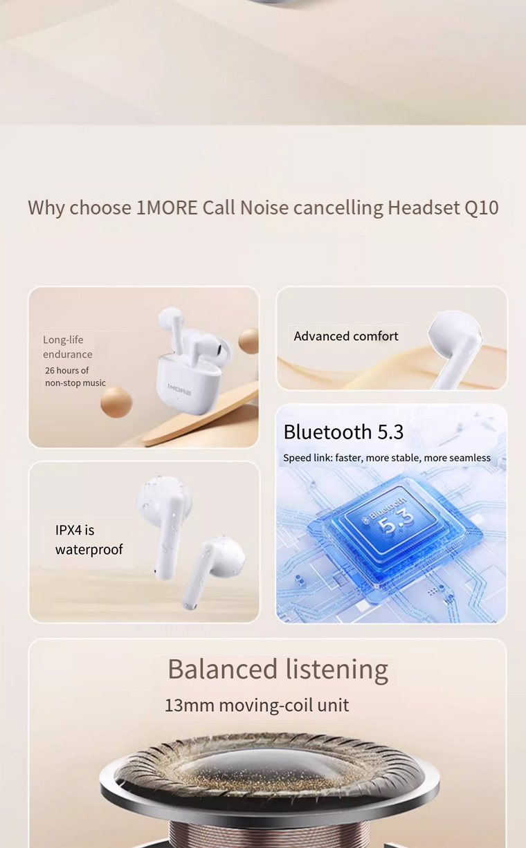 1MORE Q10 Headphone Bluetooth 2024 New true wireless high voice call noise reduction ultra-long ...
