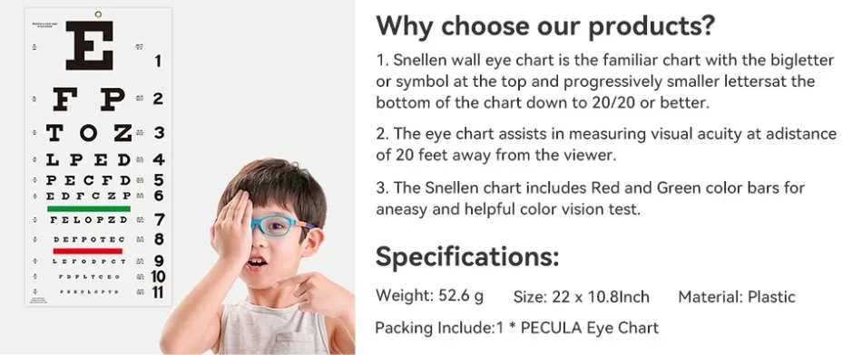Snellen Eye Chart, Eye Charts for Eye Exams 20 Feet 22ￗ11 Inches, Low ...