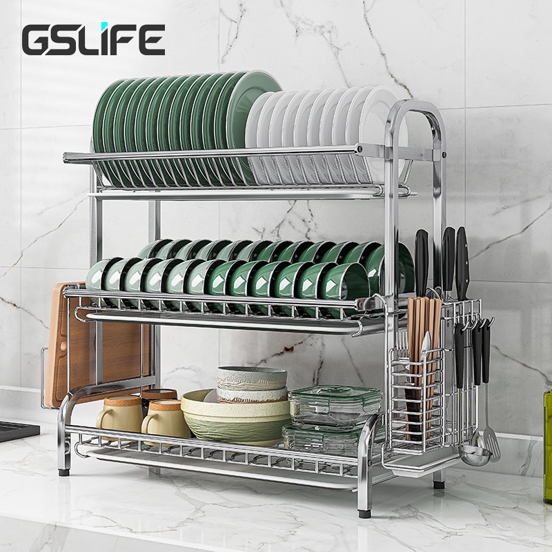GSlife Dish Rack Stainless Steel Dish Drying Rack Rak Pinggan Stainless