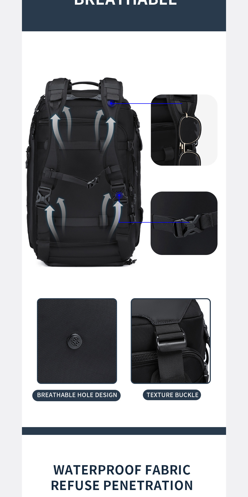 Ozuko 9631 Waterproof Outdoor Backpack Large Capacity Travel Baseball Bag(Black)