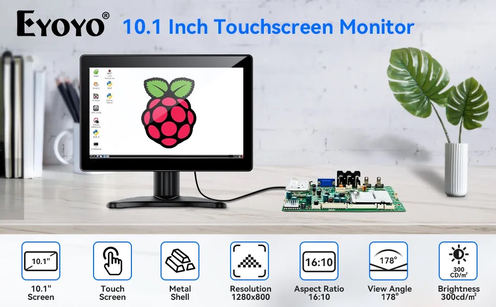 Eyoyo Small Touchscreen Monitor 10 inch 1080*800 HDMI VGA AV Touch ...