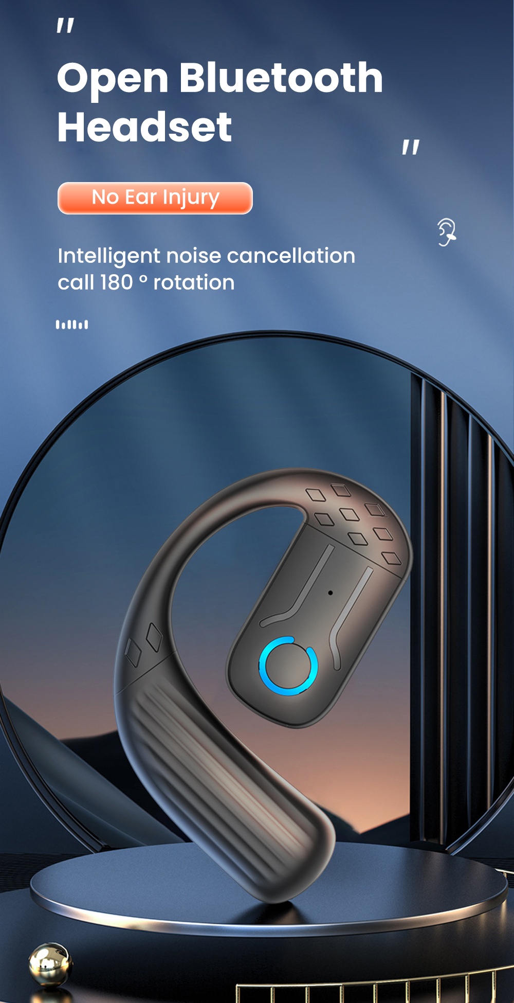 Rotating Single Ear Button OWS Sports Wireless Large Battery Ultra Long ...
