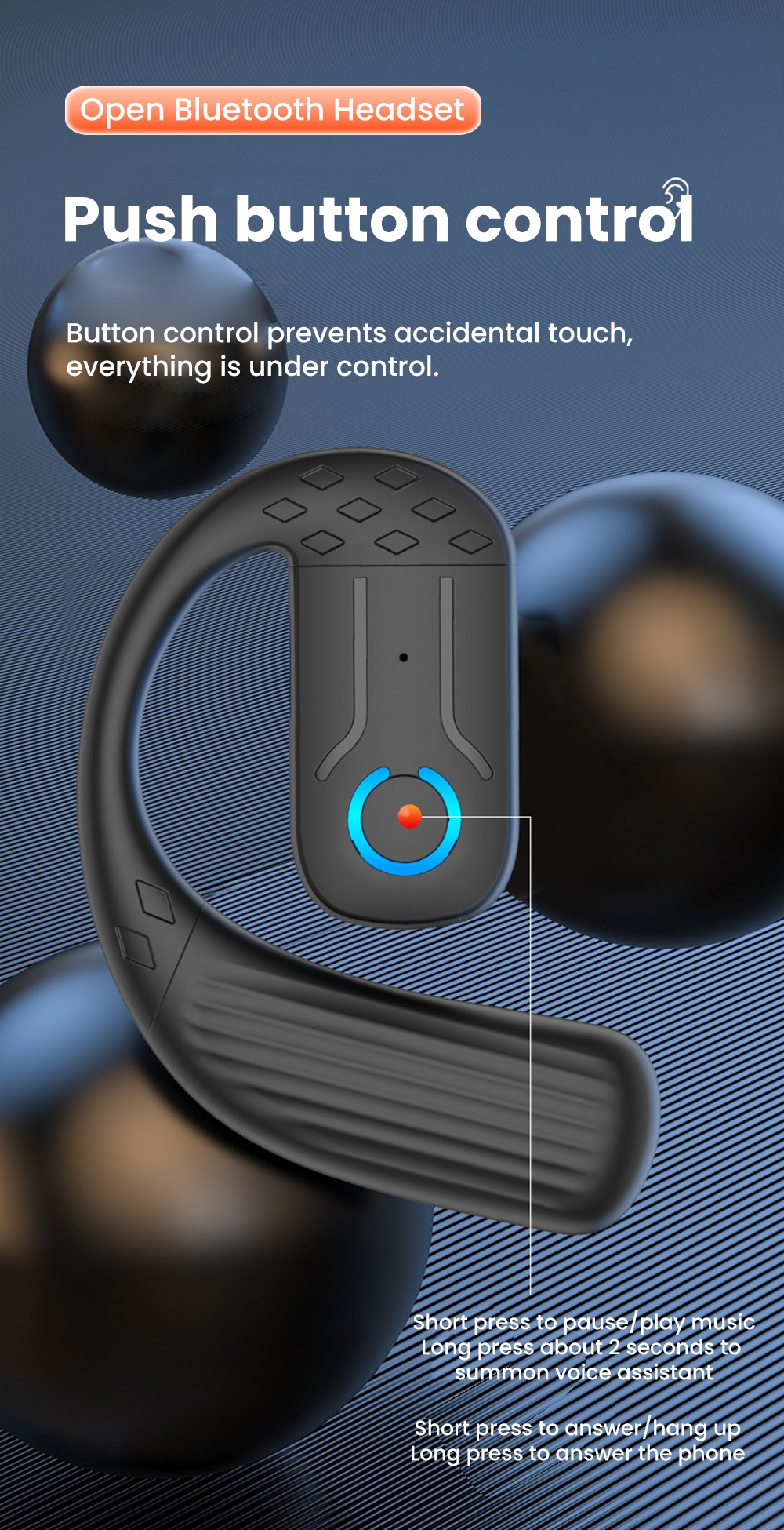Rotating Single Ear Button OWS Sports Wireless Large Battery Ultra Long ...