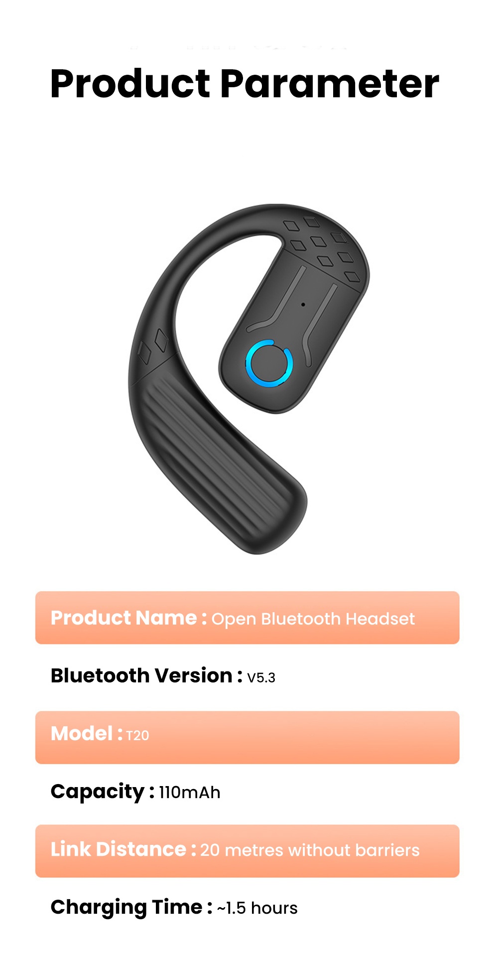 Rotating Single Ear Button OWS Sports Wireless Large Battery Ultra Long ...
