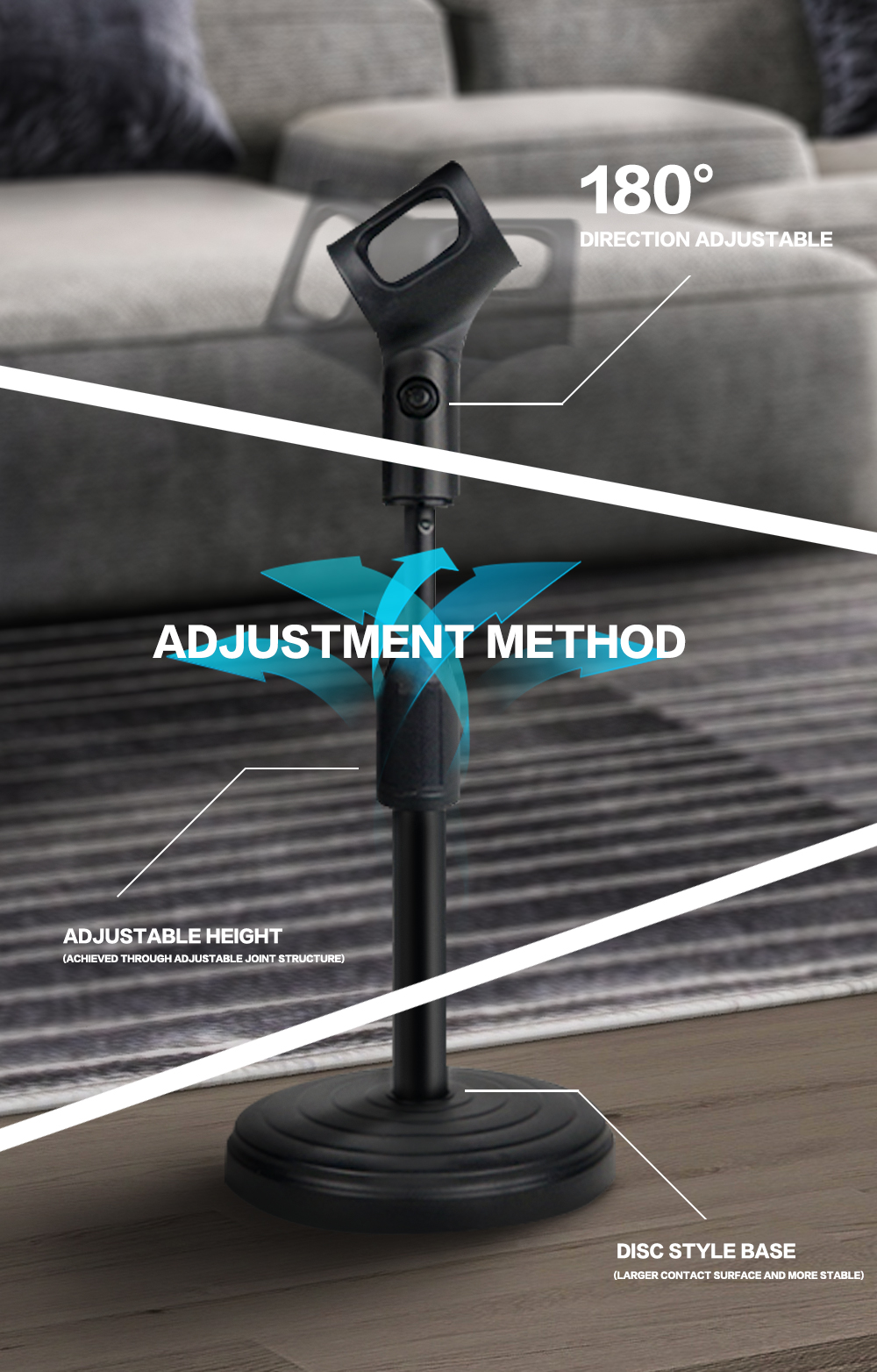 Microphone Desktop Stand Non-Slip Base Upgraded Adjustable Table Mic ...