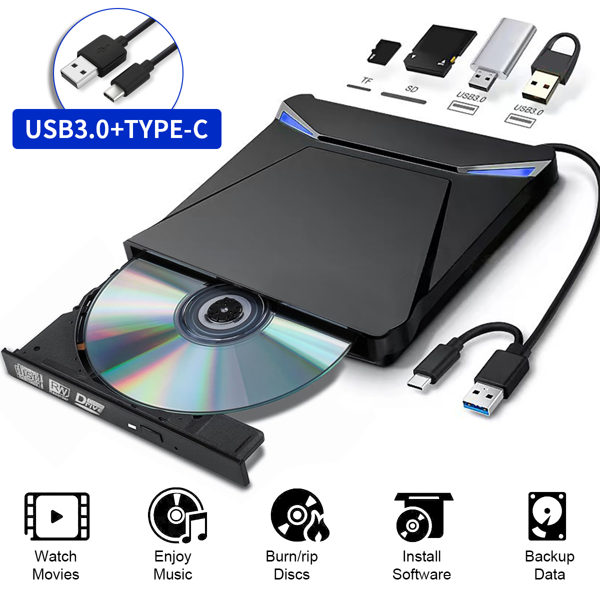 INRAM Multiple USB3.0&Type-C external drive Multi-function mobile ...