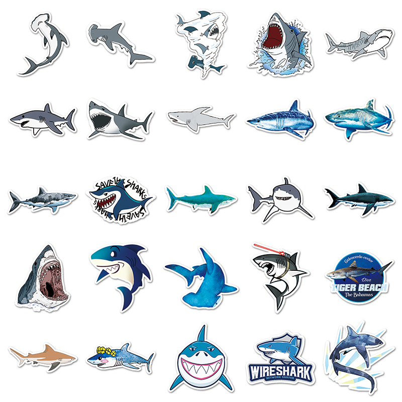 50pcs Marine Organism Shark Stickers for Motorcycle Notebook Computer ...