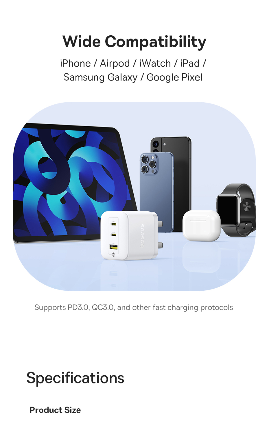 Baseus Palm Fast Charger 2C+U 65W UK PD Compact Three-Port Fast ...