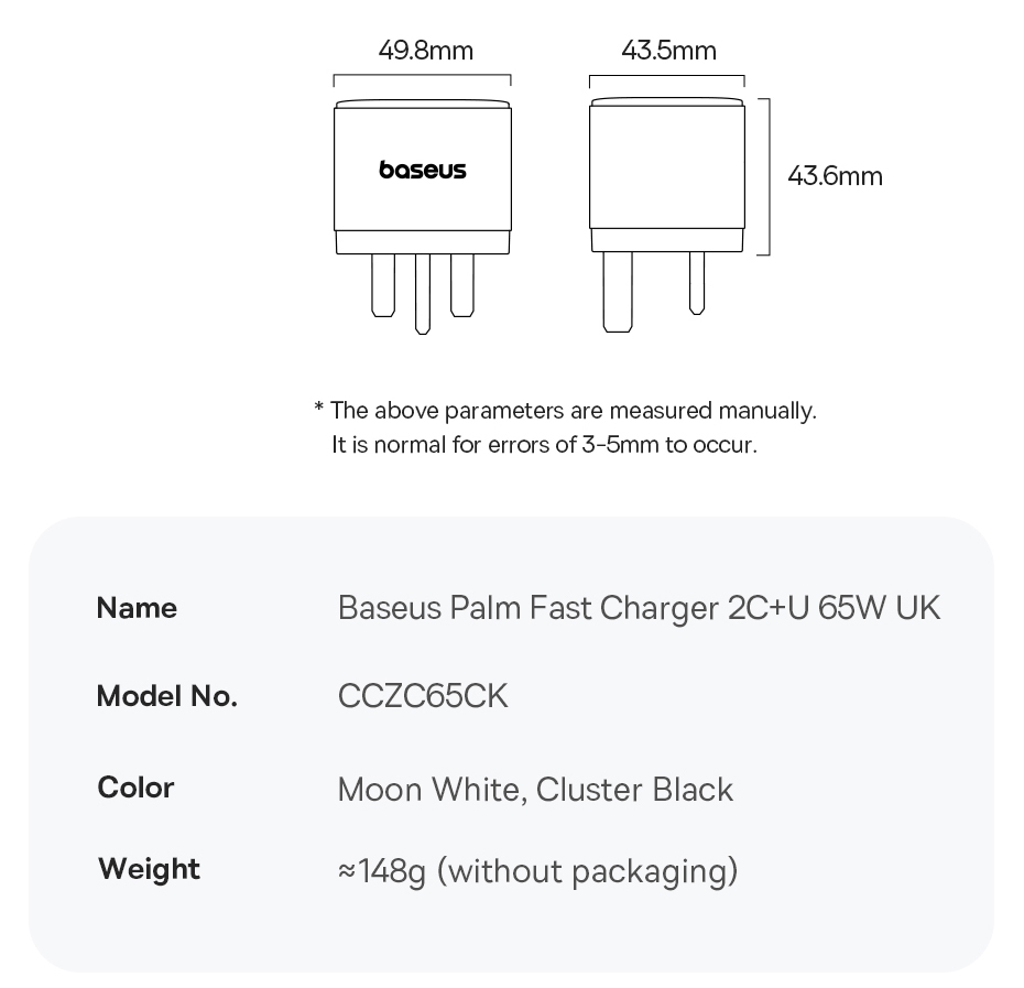 [NEW LAUNCH] Baseus Palm Fast Charger 2C+U 65W UK PD Compact Three-Port ...