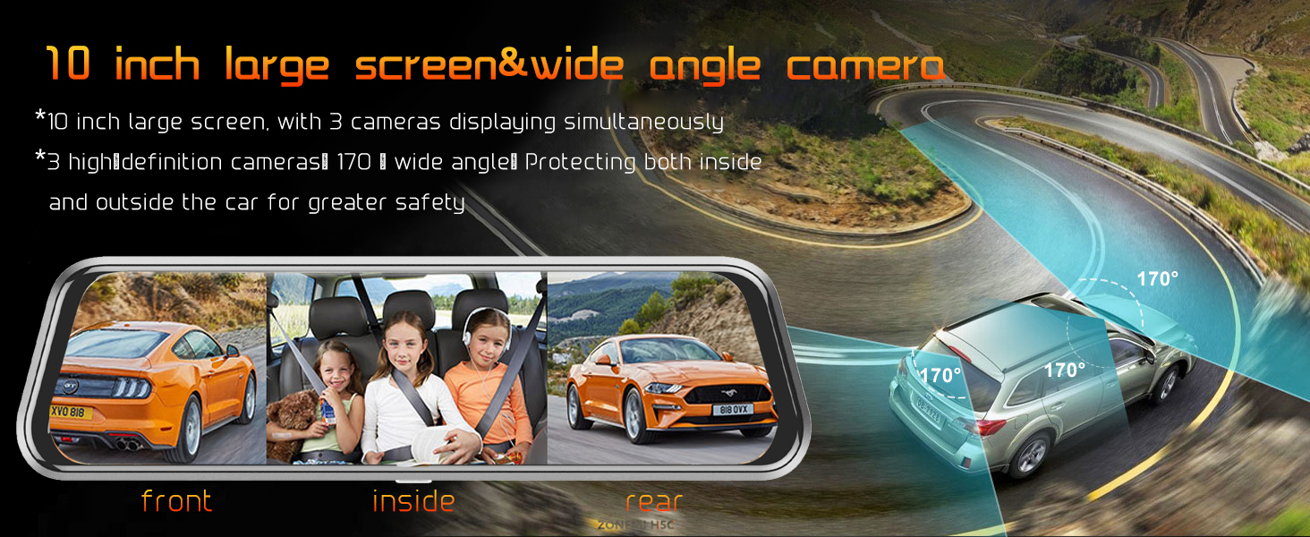 3 Camera Wifi 10 Inch Rear View Mirror Dash Cam 3 Ways Car Camera ...