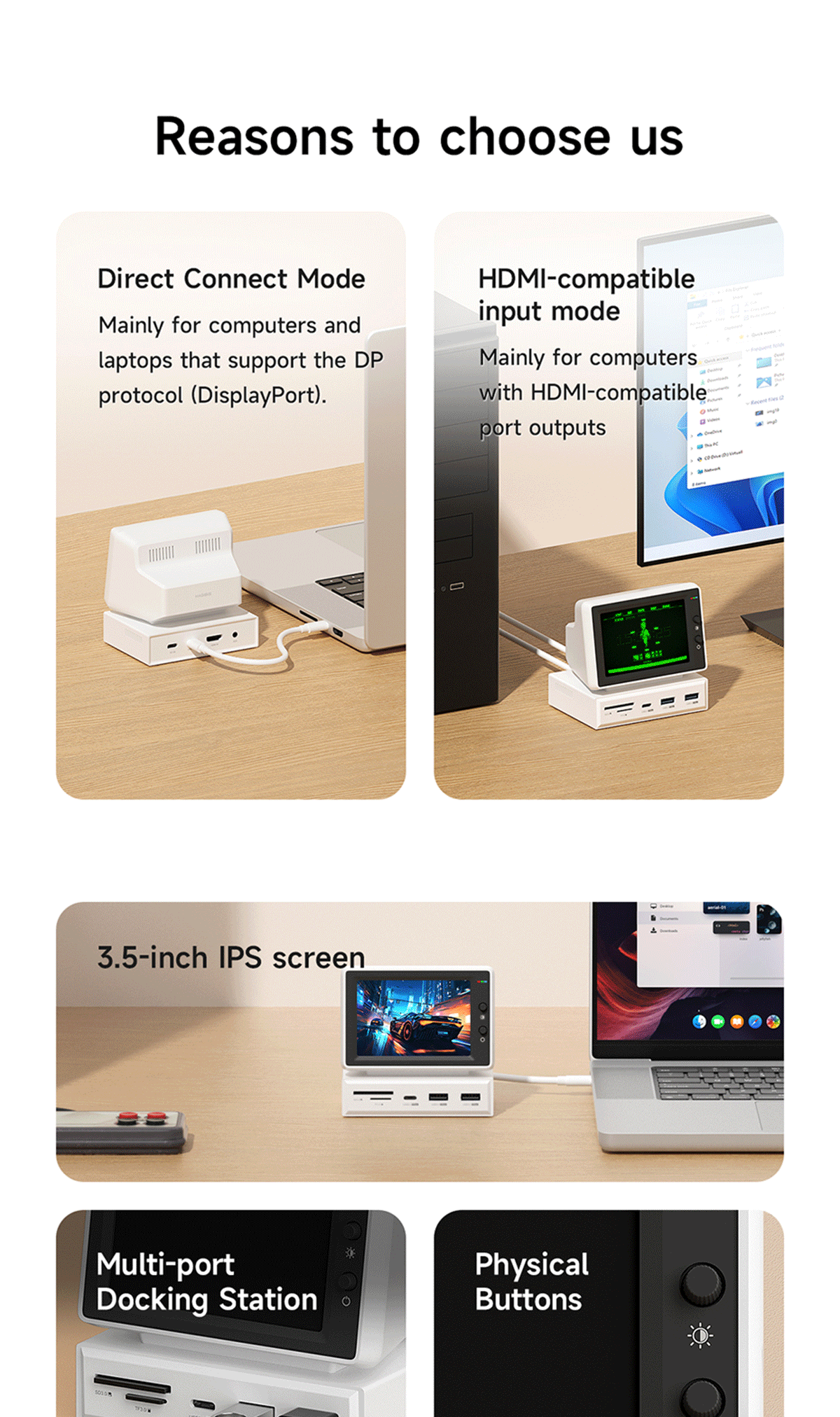 HAGiBiS IPS Mini Data Monitor Display Sub Screen With USB C Hub (3.5 ...