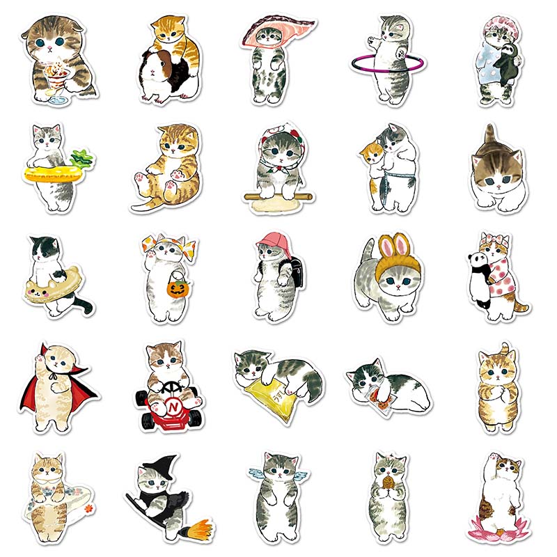 50pcs Cute Cat Stickers Laptop Pad Phone Luggage Guitar Fridge Diary ...