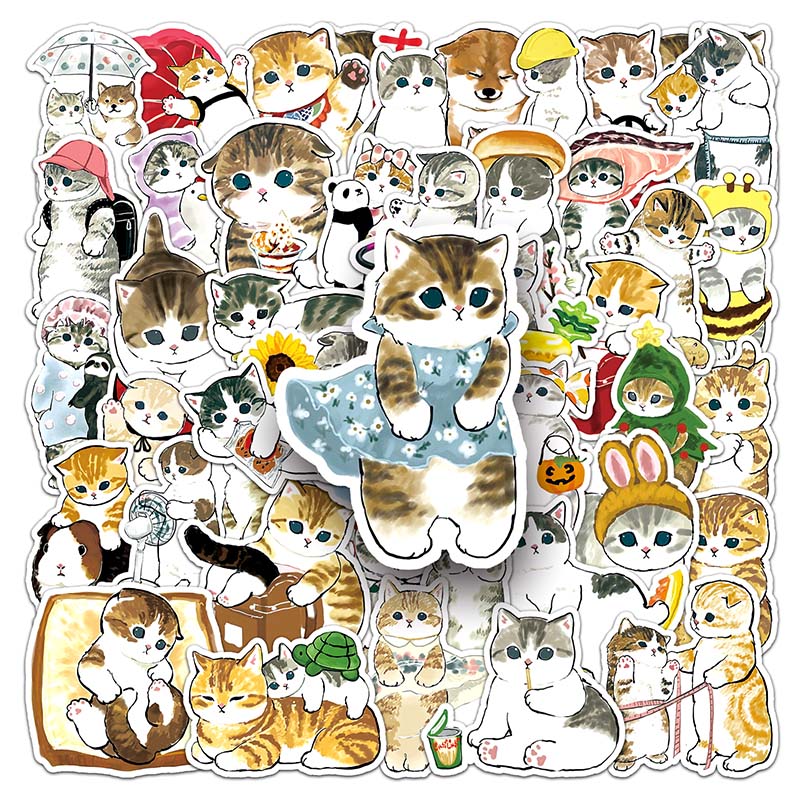 50pcs Cute Cat Stickers Laptop Pad Phone Luggage Guitar Fridge Diary ...